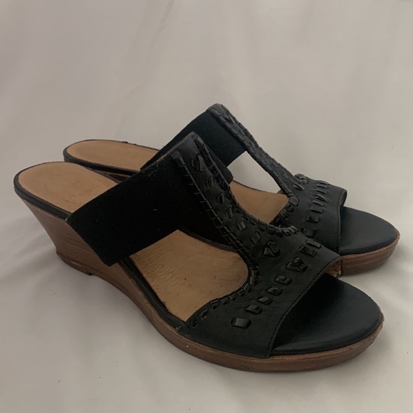 JACK ROGERS NORA Black Leather WEDGE SANDALS - Picture 8 of 8